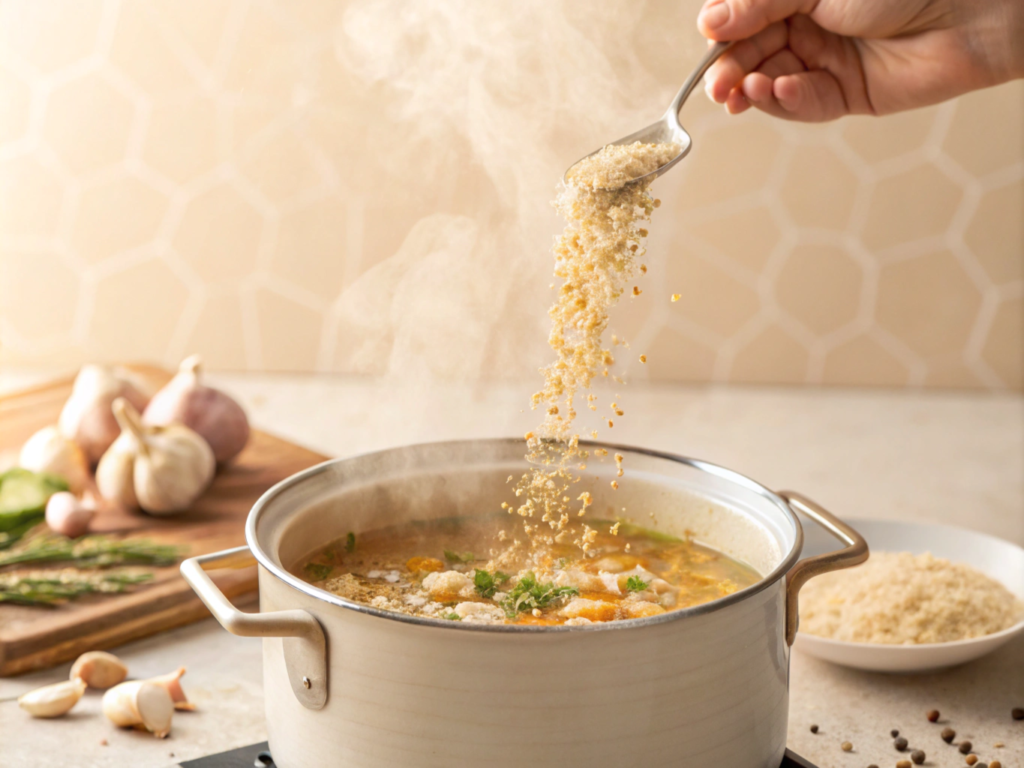 Garlic granules in soup